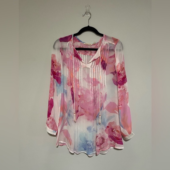 Soft Surroundings Beaded Sheer Watercolor Tunic Blouse Top Size Small Artsy - Picture 1 of 8